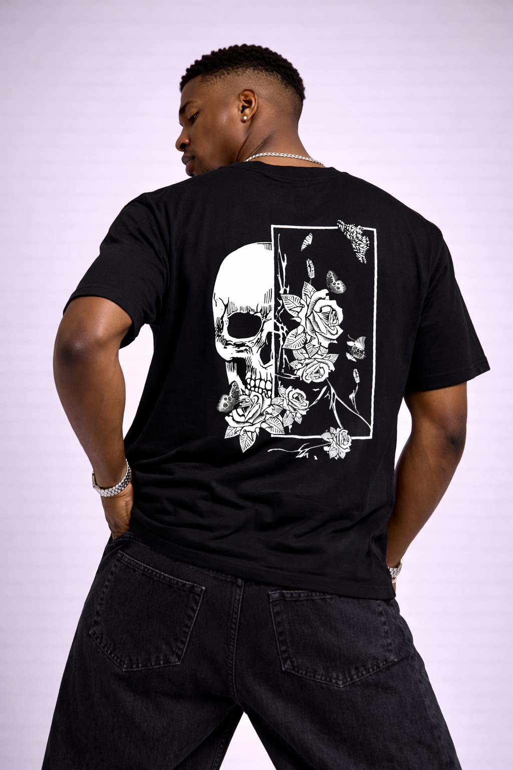 SKULL AND ROSES - OVERSIZED TEE