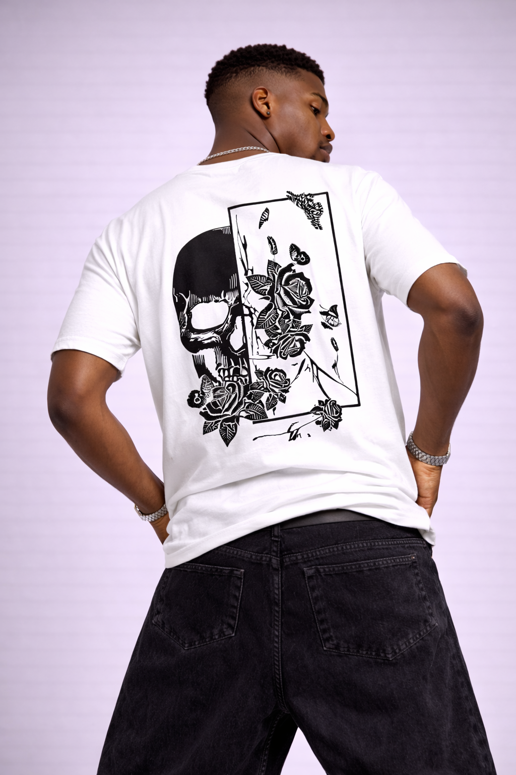 SKULL AND ROSES - OVERSIZED TEE