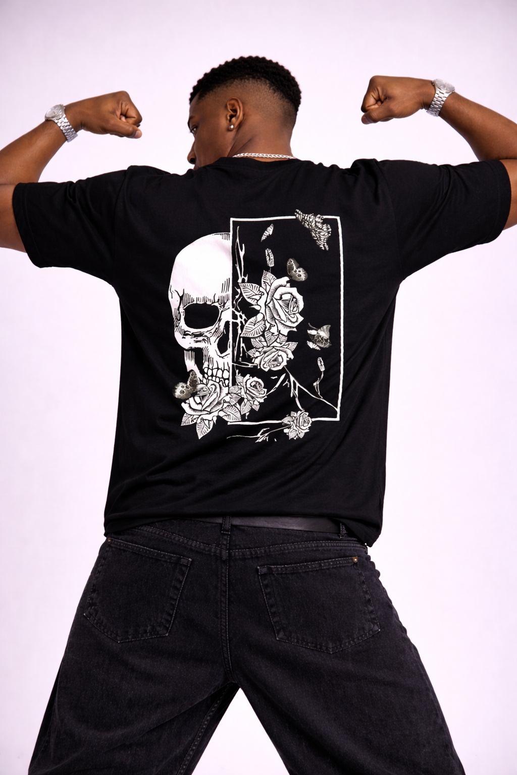 SKULL AND ROSES - OVERSIZED TEE
